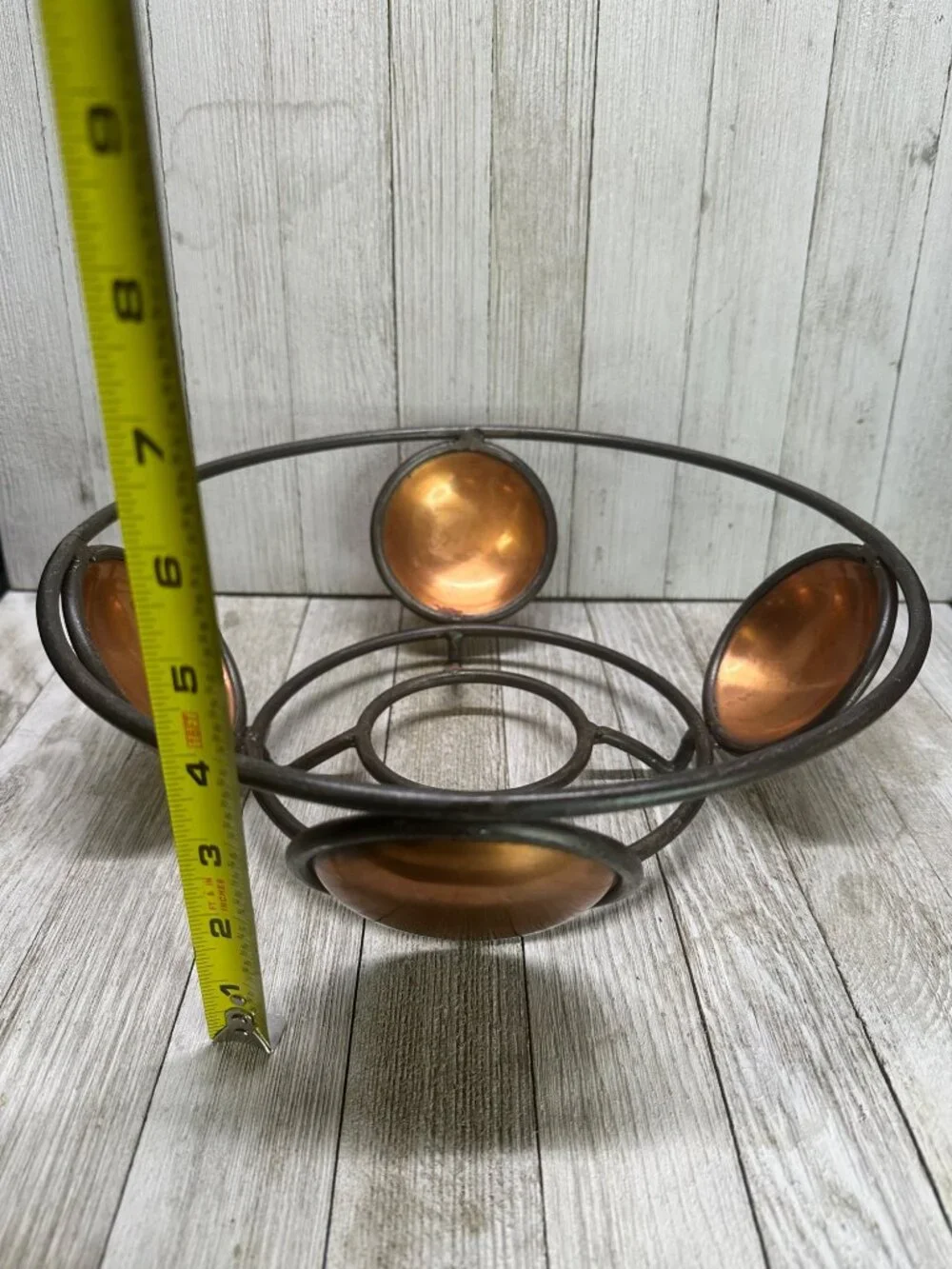 Vtg Ambrosia MCM Metal Wire & Brass Copper Basket Fruit Bowl Decor 1995 11